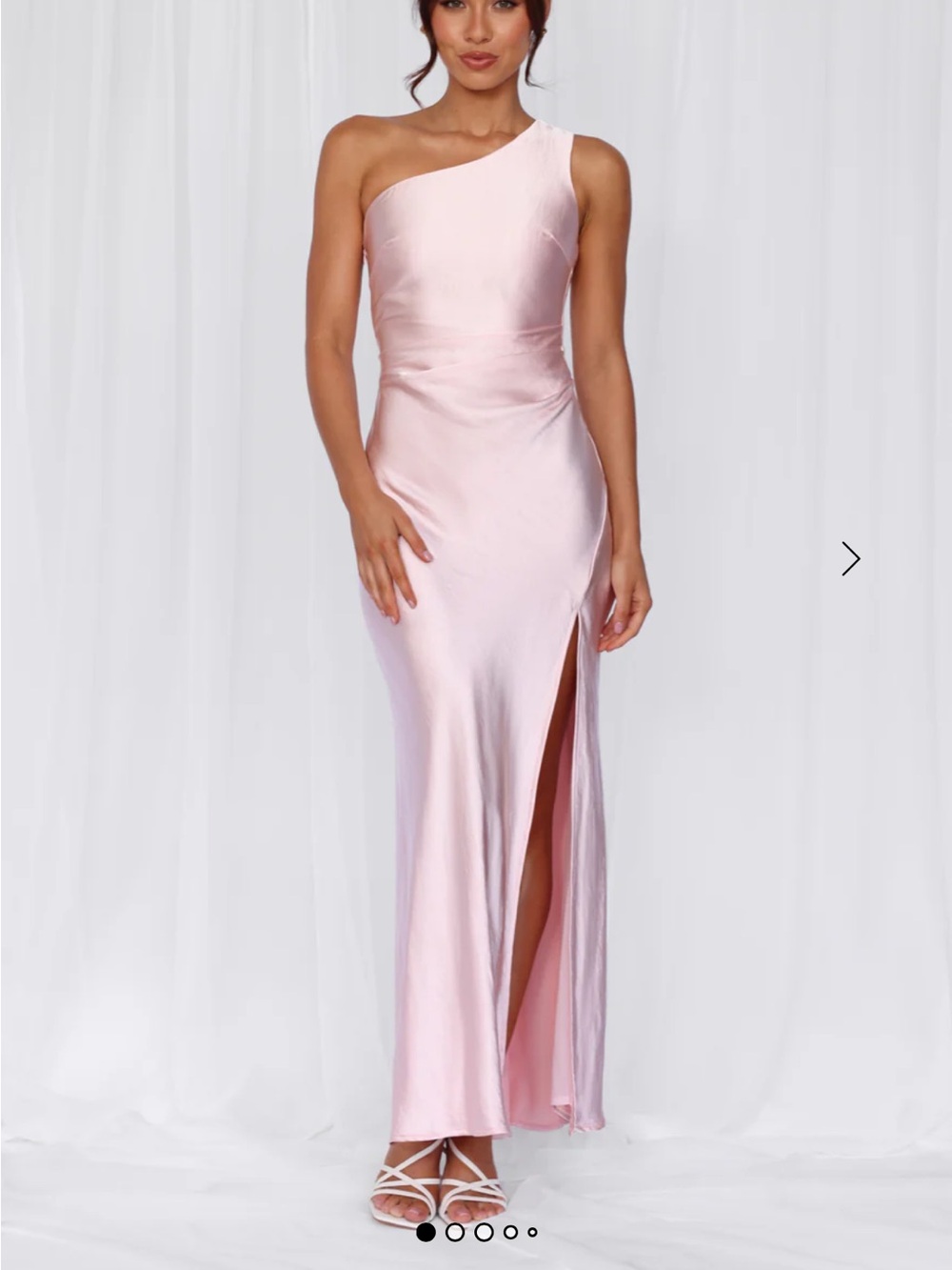 Hello Molly One-Shoulder Satin Maxi Dress in Blush Pink